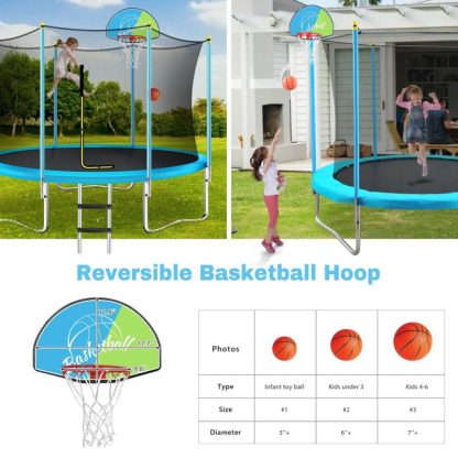 Trampolines |  8FT Trampoline for Kids with Safety Enclosure Net, Basketball Hoop and Ladder, Easy Assembly Round Outdoor Recreational Sports & Fitness Trampolines