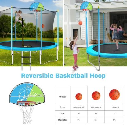 Trampolines |  8FT Trampoline for Kids with Safety Enclosure Net, Basketball Hoop and Ladder, Easy Assembly Round Outdoor Recreational Sports & Fitness Trampolines