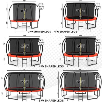 Trampolines |  8FT Trampoline with Enclosure – Recreational Trampolines with Ladder and AntiRust Coating, ASTM Approval Outdoor Trampoline Sports & Fitness Black & Blue/Orange & Black/Red & Black/Yellow & Black