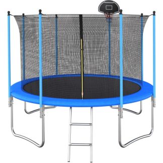 Trampolines |  Durable 10ft Trampoline with Inside Safety Net & Basketball Hoop Sports & Fitness Blue/Green