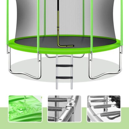 Trampolines |  Green Kids Trampoline 10FT Sports & Play Trampoline with Safety Enclosure Net and Basketball Hoop for Outdoor, Trampoline Ladder Sports & Fitness Trampolines