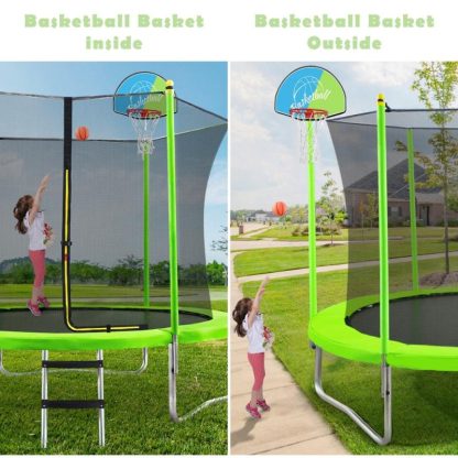 Trampolines |  Green Kids Trampoline 10FT Sports & Play Trampoline with Safety Enclosure Net and Basketball Hoop for Outdoor, Trampoline Ladder Sports & Fitness Trampolines