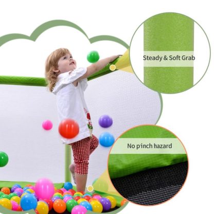 Trampolines |  Green Kids Trampoline with Safety Enclosure Net, Mini Trampoline with Balls for Indoors & Outdoors, Ages 3 to 6 Sports & Fitness Trampolines