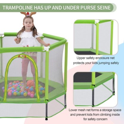 Trampolines |  Green Kids Trampoline with Safety Enclosure Net, Mini Trampoline with Balls for Indoors & Outdoors, Ages 3 to 6 Sports & Fitness Trampolines