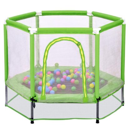 Trampolines |  Green Kids Trampoline with Safety Enclosure Net, Mini Trampoline with Balls for Indoors & Outdoors, Ages 3 to 6 Sports & Fitness Trampolines