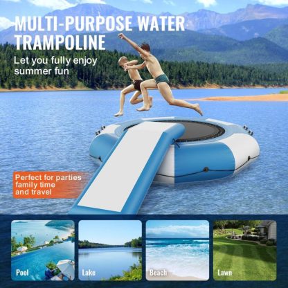 Trampolines |  Inflatable Water Bouncer Recreational Water Trampoline Portable Bounce Swim Platform with Slide for Pool Lake Water Sports Sports & Fitness Trampolines