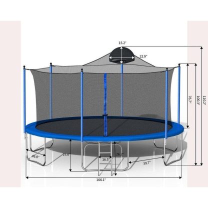 Trampolines |  Kids 14FT Metal Trampoline with Safety Net and Ladder Sports & Fitness Trampolines