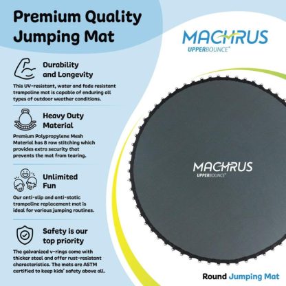 Trampolines |  Machrus Replacement Trampoline Jumping Mat Fits 10FT Round Frame with 64 V-Hooks, using 7″ springs – 10′ Sports & Fitness Trampolines