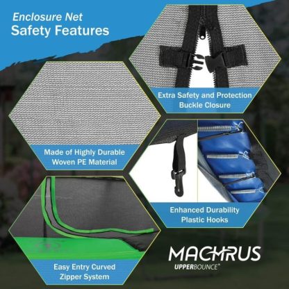 Trampolines |  Machrus Trampoline Safety Enclosure Set including Net, 4 Poles, Caps & Foam Sleeves – Fits 14FT Round Trampoline Sports & Fitness Trampolines