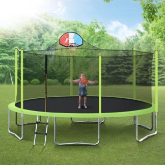 Trampolines |  10FT Trampoline with Basketball Hoop Inflator and Ladder Inner Safety Enclosure Green Sports & Fitness Trampolines