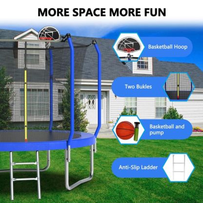 Trampolines |  Trampoline with Basketball Hoop, Outdoor Trampoline with Enclosure Net Sports & Fitness Trampolines