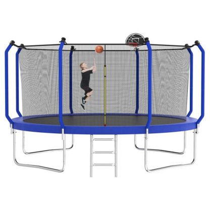 Trampolines |  Trampoline with Basketball Hoop, Outdoor Trampoline with Enclosure Net Sports & Fitness Trampolines