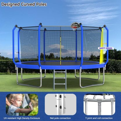 Trampolines |  Trampoline with Basketball Hoop, Outdoor Trampoline with Enclosure Net Sports & Fitness Trampolines