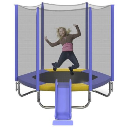 Trampolines |  Trampoline with Safety Enclosure Net, Slide and Ladder, Outdoor Recreational Trampoline Sports & Fitness Trampolines