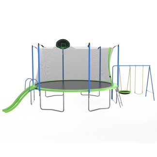 Trampolines |  Trampoline with Slide and Swings with Basketball Hoop and Ladder with Net Sports & Fitness Trampolines