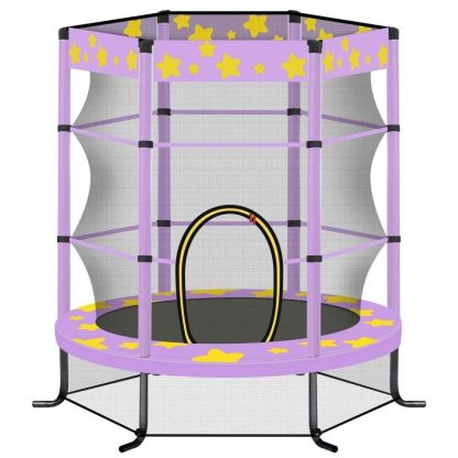 Trampolines |  Trampolines 4.5FT Round Mini Trampoline with Enclosure Sports & Fitness Purple/Yellow