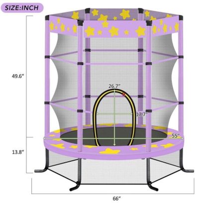 Trampolines |  Trampolines 4.5FT Round Mini Trampoline with Enclosure Sports & Fitness Purple/Yellow