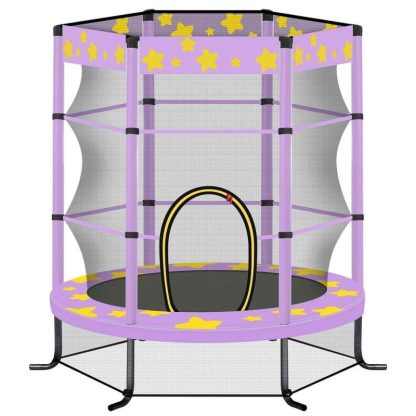 Trampolines |  Trampolines 4.5FT Round Mini Trampoline with Enclosure Sports & Fitness Purple/Yellow