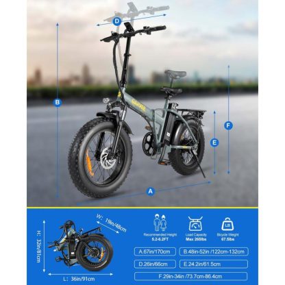 Cycling |  20″ 48V 500W Foldable Electric Bicycle for Adults with Pedal-Assist Cycling Cycling