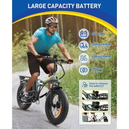 Cycling |  20″ 48V 500W Foldable Electric Bicycle for Adults with Pedal-Assist Cycling Cycling