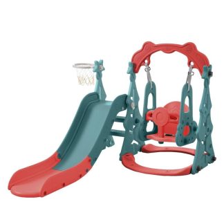 Swing Sets |  Red Tower-shaped Swing Set Slides with Swing Seats and Safety Belt Sports & Fitness Swing Sets