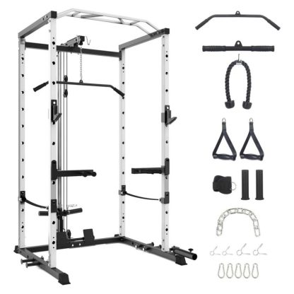 Home Gyms |  Power Cage with LAT Pulldown, Multi-Functional Power Rack with Cable Pulley System and J-Hooks Home Gyms Home Gyms