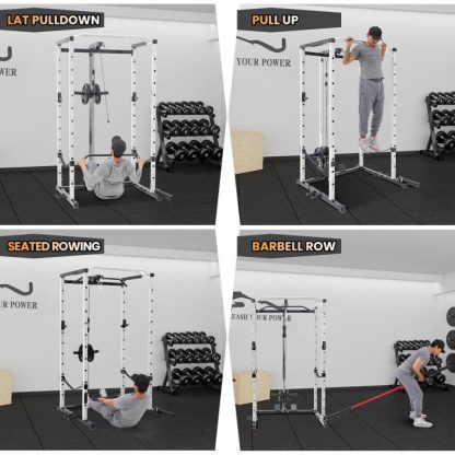 Home Gyms |  Power Cage with LAT Pulldown, Multi-Functional Power Rack with Cable Pulley System and J-Hooks Home Gyms Home Gyms