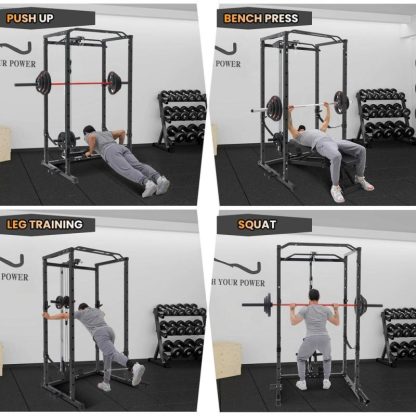 Home Gyms |  Power Cage with LAT Pulldown, Multi-Functional Power Rack with Cable Pulley System and J-Hooks Home Gyms Home Gyms